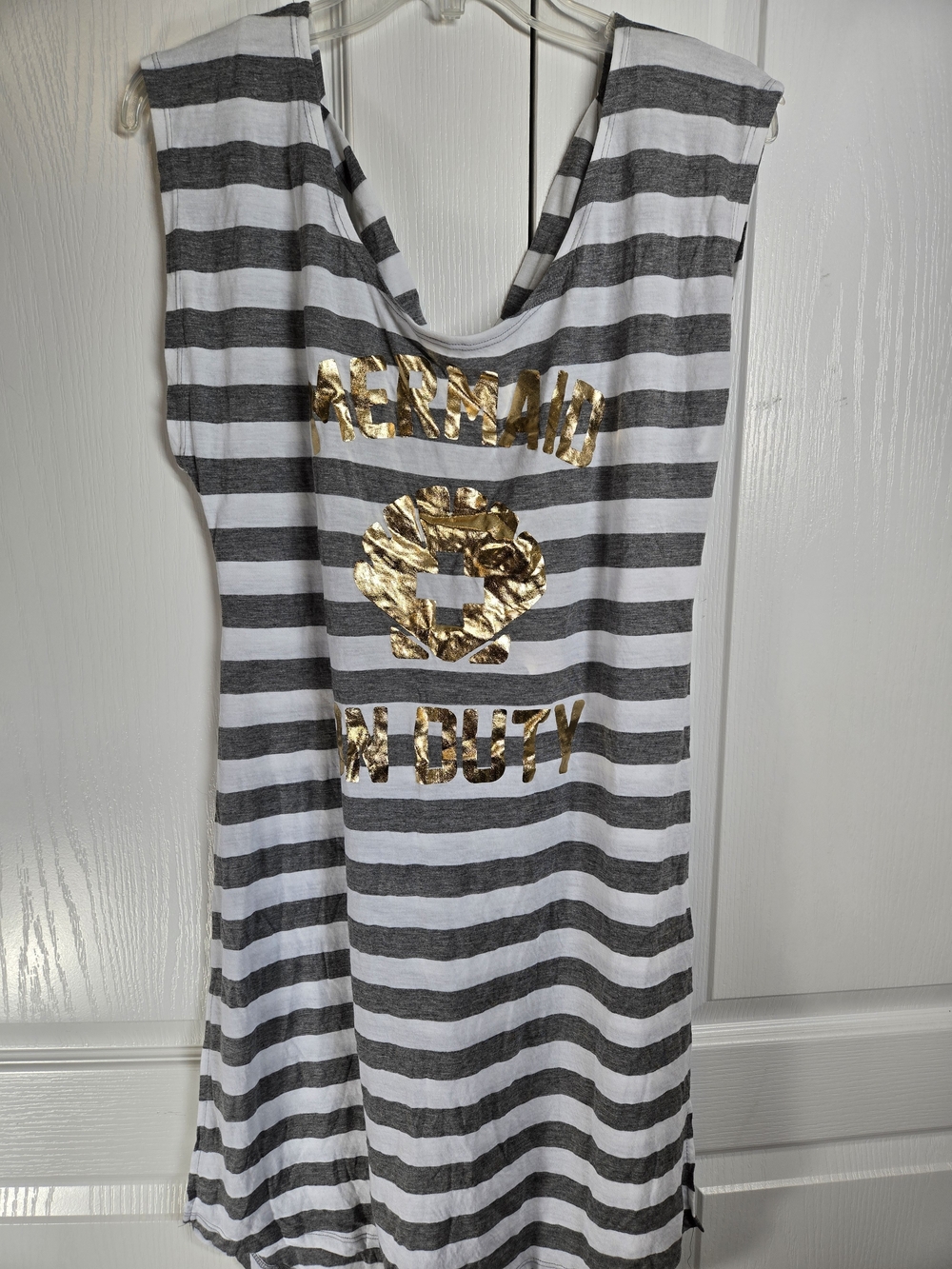 Gray & White Striped Swim Cover-up with Gold Accent